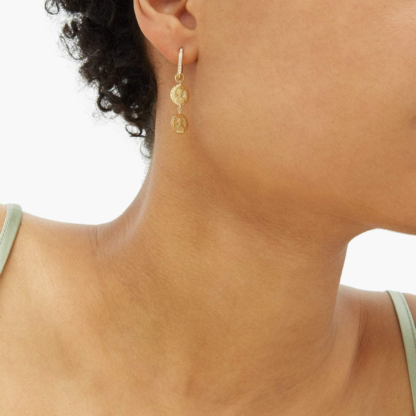 Louise d'Or Coin 14-karat gold diamond single hoop earring